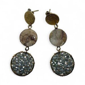 Geode Druzy Crystal Dangle Earrings Gold Boho Statement Sparkly Drop Jewelry